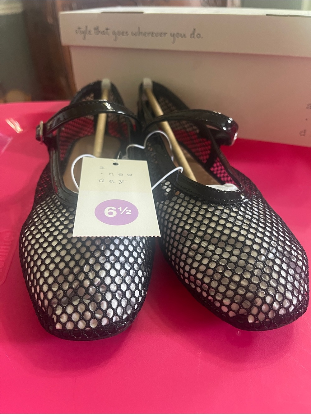 a new day Black Mesh Mary Jane Flats